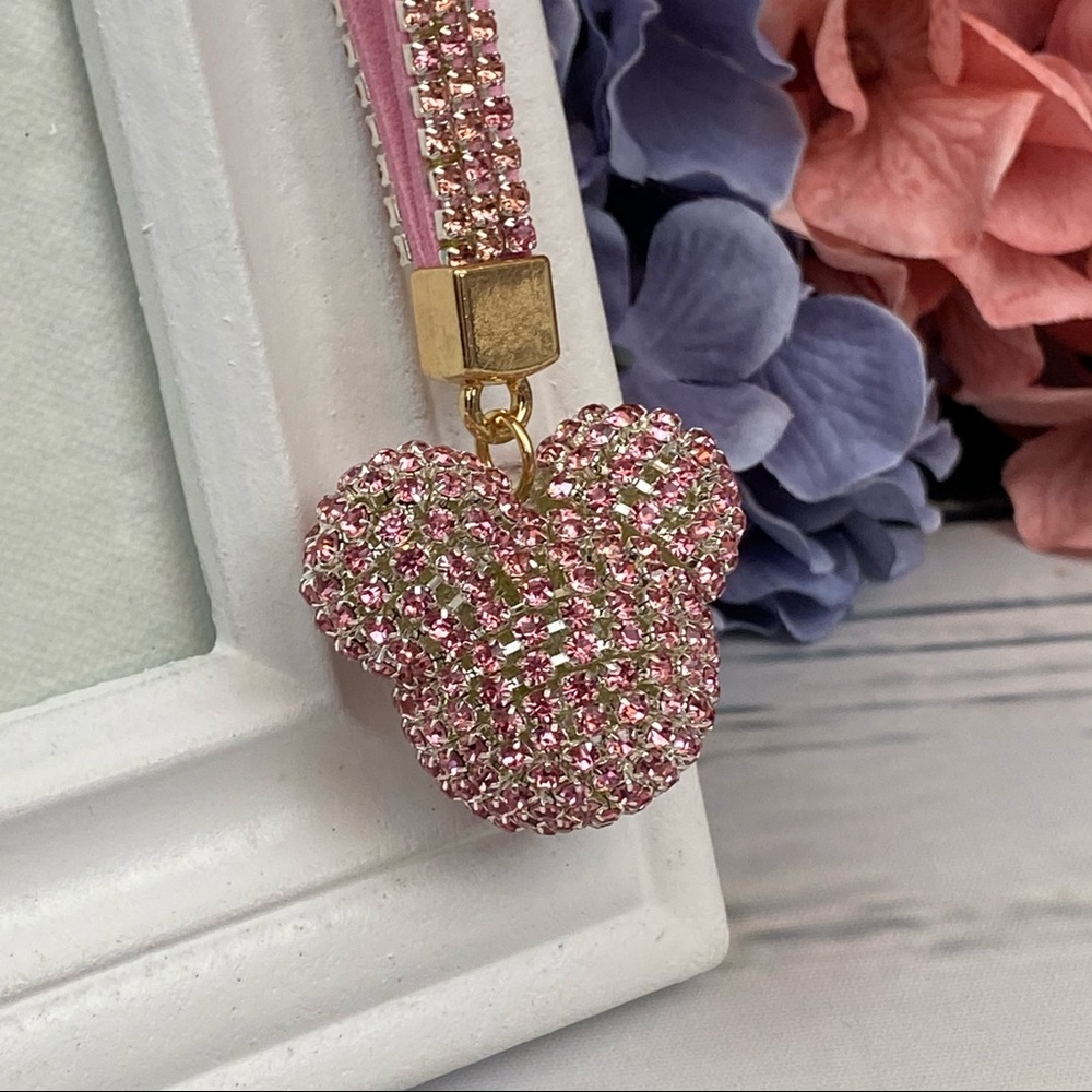 Chic Pink Crystal & Leather Mickey Mouse Keychain - Picture 3 of 14